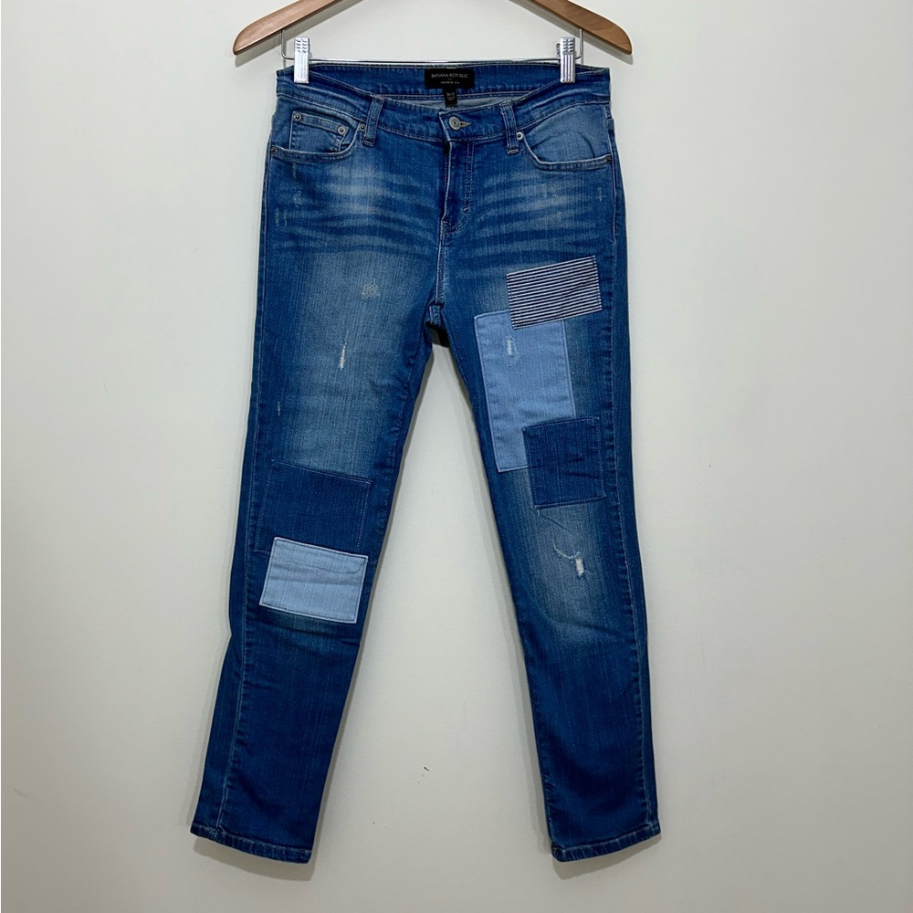Banana Republic Girlfriend Patch Work Distressed Straight Ankle Crop Jeans 26/2